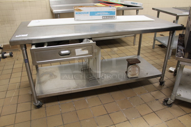 Stainless Steel Table With Drawer and Lower Shelf On Casters. Contents Not Included! 70x29x34 - Image 1 of 2