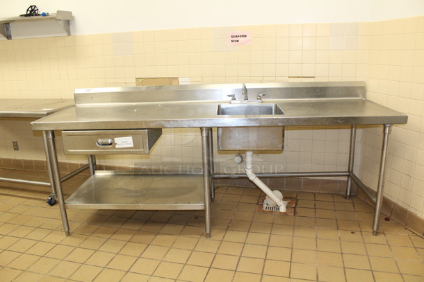 Stainless Steel Table, With Hand Sink, Drawer, and Lower Shelf! 96x28x35. BUYER MUST REMOVE!