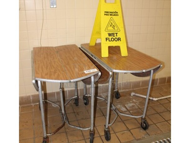 ALL ONE MONEY! 2 Fold Up Wooden Tables and Wet Floor Sign