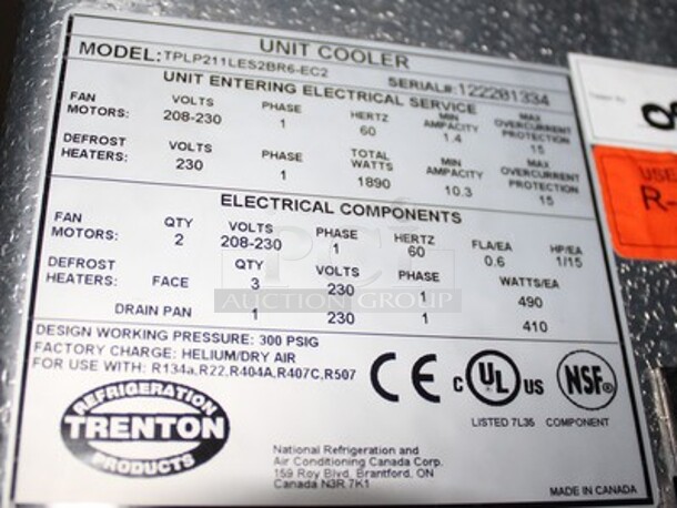 Harford Model Stainless Steel Commercial Walk In Freezer Box With Trenton Model TPLP214MAS1BR2-EC2 Evaporator. Working Before Business Closed! 8'x18'x7.5x. Does Not Include Metros! Condensers Are Above Units! BUYER MUST REMOVE! REFRIGERATION MUST BE REMOVED BY HVAC PROFESSIONALS!  - Image 9 of 9