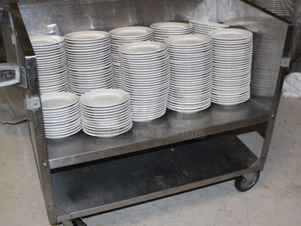Stainless Steel Commercial Dish Transport Cart On Commercial Casters With Various Sized Plates! 38x22x32