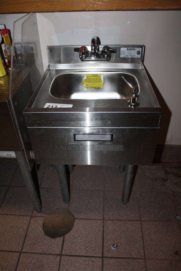 Krowne Model 18-18ST Stainless Commercial Handsink with Faucet and Built In Soap Dispenser. 18x17x31. BUYER MUST REMOVE!