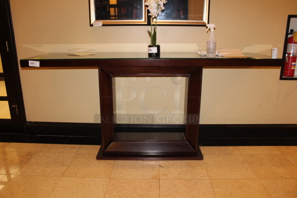 Wooden Decorative Table With Glass Counter Top. 96x24x42
