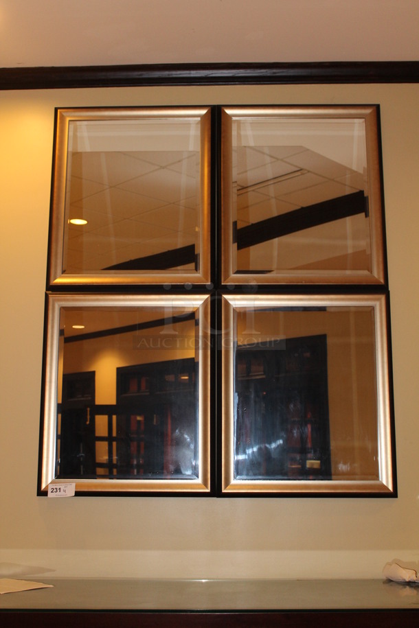 4 Decorative Mirrors in Black and Gold Frames. 26x2x31. 4x Your Bid!