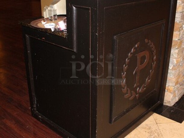 Wooden Hostess Stand With Granite Style Counter Top, 2 Drawers, and Lower Storage. 43x35x50. BUYER MUST REMOVE! - Image 3 of 9