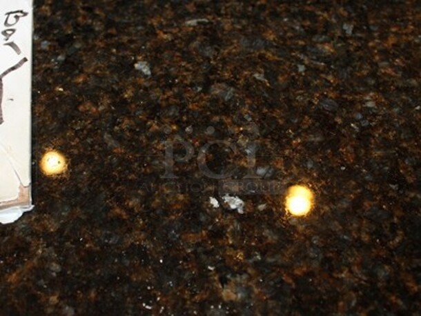 Wooden Hostess Stand With Granite Style Counter Top, 2 Drawers, and Lower Storage. 43x35x50. BUYER MUST REMOVE! - Image 7 of 9