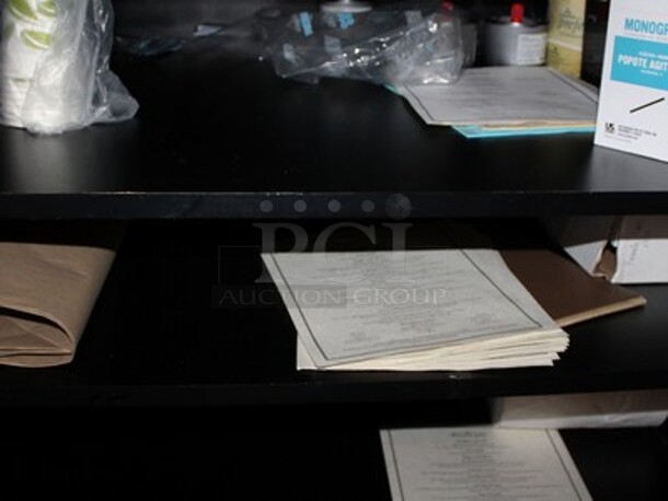 Wooden Hostess Stand With Granite Style Counter Top, 2 Drawers, and Lower Storage. 43x35x50. BUYER MUST REMOVE! - Image 8 of 9