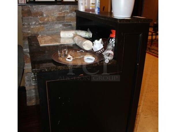 Wooden Hostess Stand With Granite Style Counter Top, 2 Drawers, and Lower Storage. 43x35x50. BUYER MUST REMOVE! - Image 9 of 9