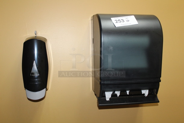 ALL ONE MONEY! Wall Mounted Paper Towel Dispenser and Hand Soup Dispenser. BUYER MUST REMOVE!
