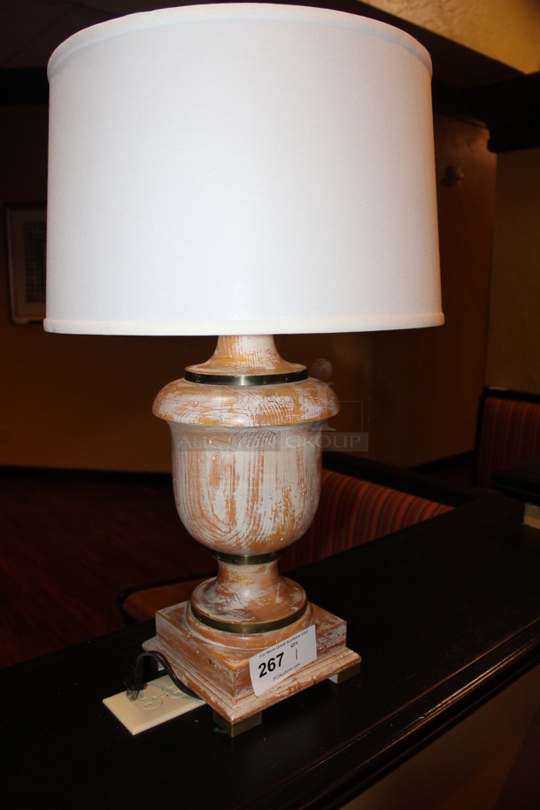 Lamp With Brown and White Design Base With White Lamp Shade! 17.5x17.5x28.5