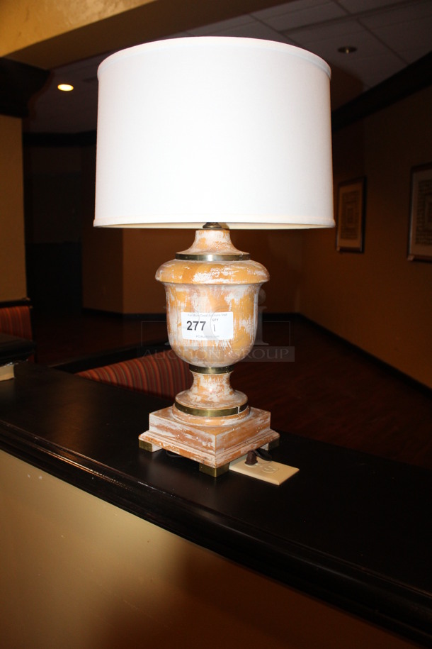 Lamp With Brown and White Design Base With White Lamp Shade! 17.5x17.5x28.5