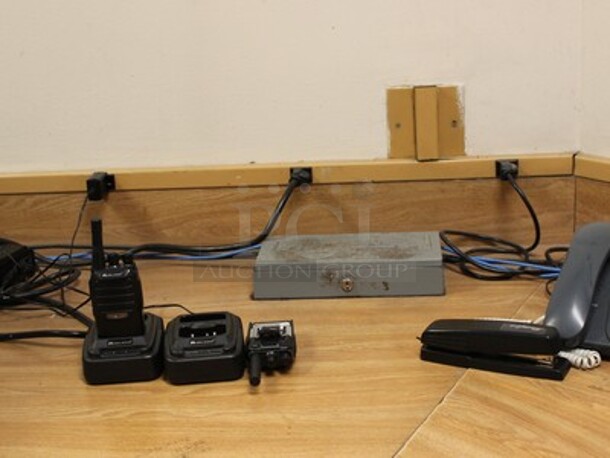 ALL ONE MONEY! Lot Includes Walkie Talkie Set, Stapler, and Phone - Image 1 of 1