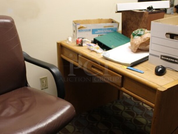 ALL ONE MONEY! Contents In Office! Lot Includes, Desk, Chairs, Filing Cabinet, 3 Various Monitors, and More! Desk is 42x30x30 - Image 2 of 6