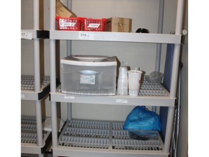 Plastic 5 Tier Shelving Unit With Contents. 35x24x73