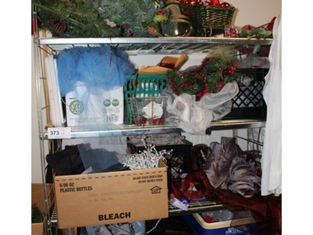 ALL ONE MONEY! Metal Shelving Unit, Holiday Decorations, White String of Lights, Cooler, and More! Winning Bidder Can Take What They Want From Lot!