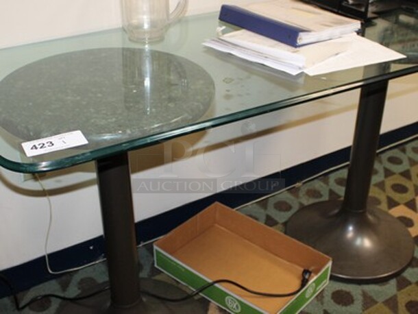 2 Granite Style Tables With Glass Table Top! 52x24x29