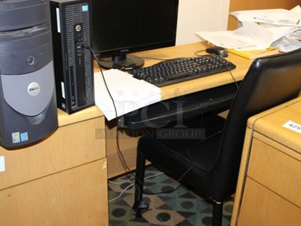 ALL ONE MONEY! Desk With View Sonic Monitor, Dell Tower, Keyboard, Chair, and Wall Decor