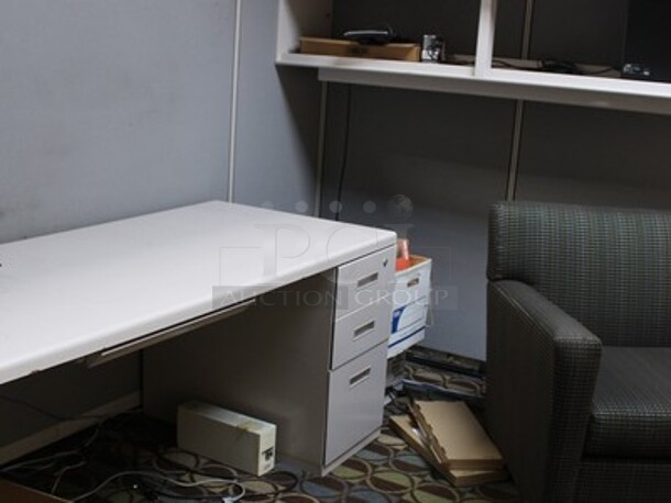 ALL ONE MONEY! Cubicle, Desk, and Chair. BUYER MUST REMOVE! Winning Bidder Can Take What They Want From Lot!