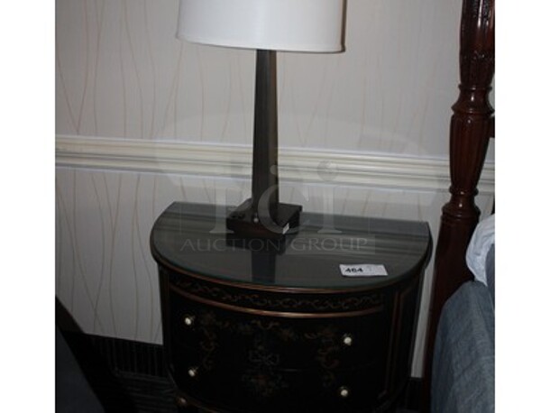 Black Wooden Nightstand With Lamp! 28x18x27. BUYER MUST REMOVE!