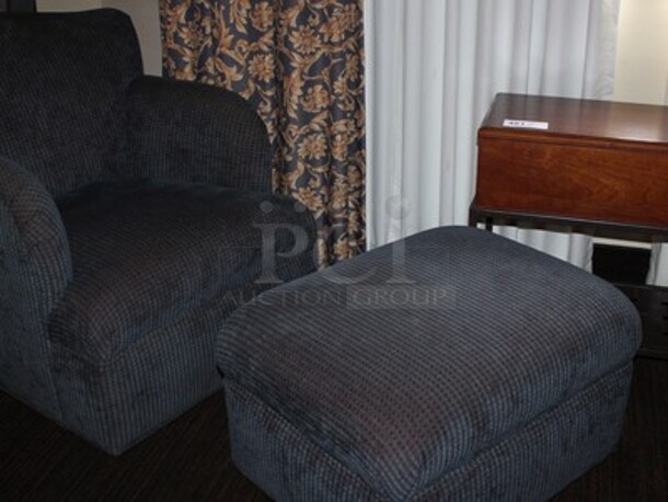 ALL ONE MONEY! Chair, Ottoman, and Wooden Table! BUYER MUST REMOVE! Winning Bidder Can Take What They Want From Lot!