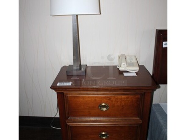 Wooden Night Stand With Phone and Lamp! 30x18x30. BUYER MUST REMOVE! Winning Bidder Can Take What They Want From Lot!