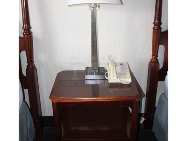 Contents In Suite! Includes 2 Wooden Bed Frame Sets for Double Sized Mattresses, End Table, Lamp, Phone, Table with 2 Chairs, Wooden Desk With Glass Top and Drawers, Pictures, and Wooden TV Stand/Cabinet! Does Not Include Mattresses! BUYER MUST REMOVE! Winning Bidder Can Take What They Want From Lot! - Image 2 of 9