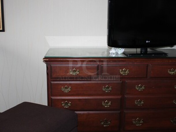ALL ONE MONEY! Contents in Suite! Includes Wooden Bed Frame for King Sized Mattress, Wooden Night Stand, Bench, Wooden Dresser, Lamps, and Pictures. Mattress Not Included! BUYER MUST REMOVE! Winning Bidder Can Take What They Want From Lot! - Image 2 of 6
