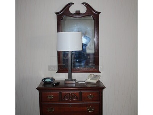 ALL ONE MONEY! Contents in Suite! Includes Wooden Bed Frame for King Sized Mattress, Wooden Night Stand, Bench, Wooden Dresser, Lamps, and Pictures. Mattress Not Included! BUYER MUST REMOVE! Winning Bidder Can Take What They Want From Lot! - Image 3 of 6