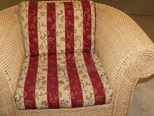 ALL ONE MONEY! Whicker and Rope Style Sofa with Cushions, Chair with Cushions, Ottoman, and Table! BUYER MUST REMOVE! Winning Bidder Can Take What They Want From Lot! - Image 3 of 6