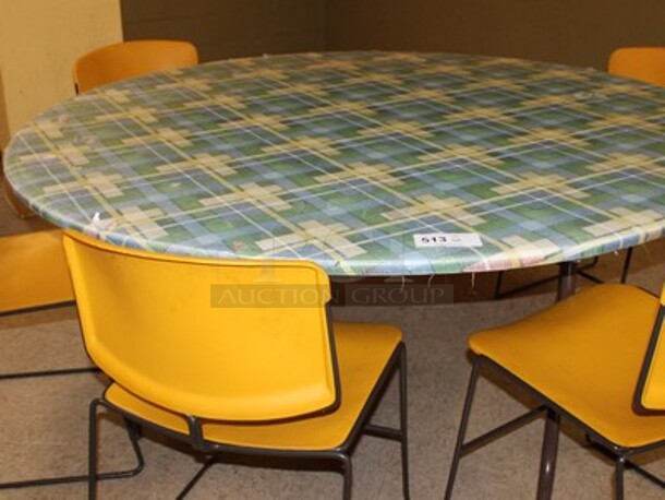 Round Folding Table With 5 Chairs and  Table Cover. Table is 65x65x29