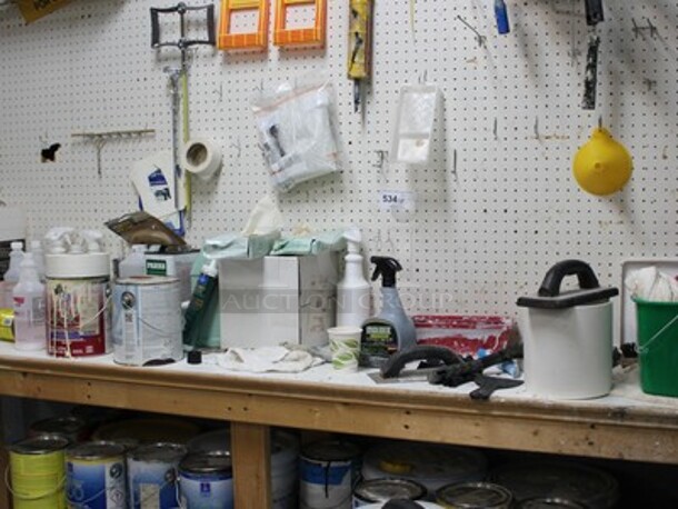 ALL ONE MONEY! Lot Includes Various Paints, Spray Bottles, Tools, Paint Brushes, Paint Rollers and More! Winning Bidder Can Take What They Want From Lot!