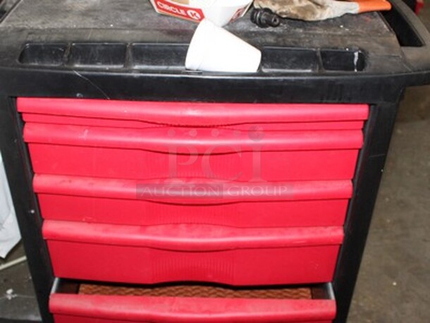 Plastic Tool Cart With 4 Drawers. Includes Contents! 33x20x32