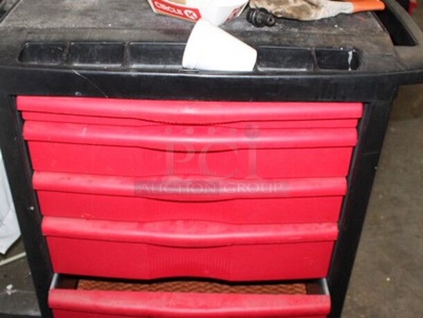 Plastic Tool Cart With 4 Drawers. Includes Contents! 33x20x32 - Image 1 of 3