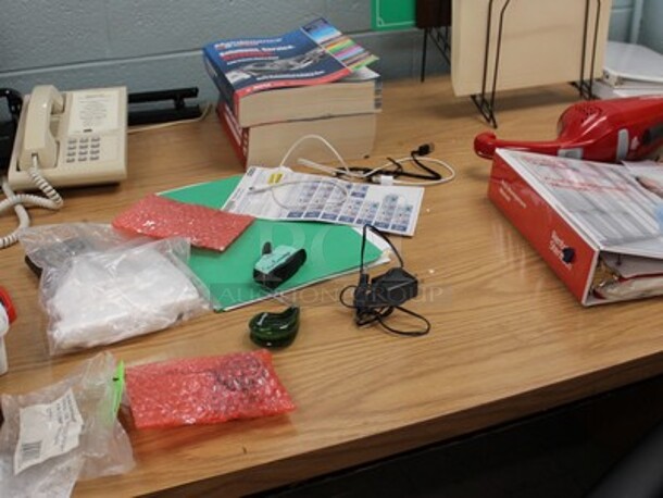 ALL ONE MONEY! Lot Includes Desk, Computer Chair, Phone, File Holders, Pens, Dust Buster and More! - Image 3 of 4