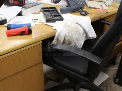 ALL ONE MONEY! Lot Includes Desk, Computer Chair, Phone, Flash Lights, and More! Desk is 59x28x30
