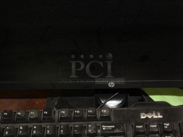 ALL ONE MONEY! Lot Includes Desk, HP24yh Monitor, Dell Keyboard, Mouse, Mouse Pad, and File Holders. Desk is 56x14x26 - Image 3 of 3