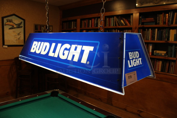 Bud Light Ceiling Mount Light Fixture. BUYER MUST REMOVE. 46x13.5x10.5. (billiards room)