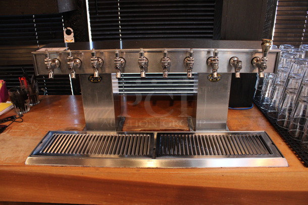 Stainless Steel Commercial 10 Tap Beer Tower w/ Drip Tray. BUYER MUST REMOVE. 33x9x13. (bar)