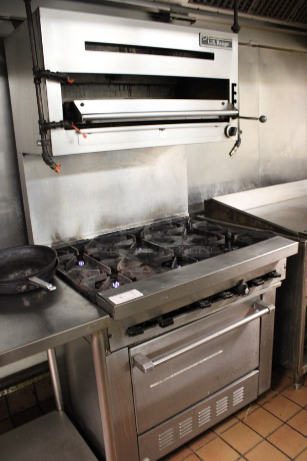 US Range Model SX-B-26 Stainless Steel Commercial Natural Gas Powered 6 Burner Range w/ Oven and Cheese Melter on Commercial Casters. 36x33x73. (kitchen) - Image 2 of 10
