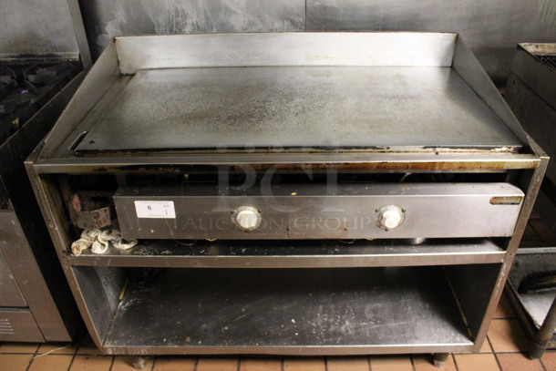 Keating Stainless Steel Commercial Chrome Top Flat Top Griddle on Stainless Steel Equipment Stand. 51x32x41. (kitchen)