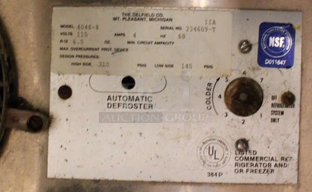 Delfield Model 4048-8 Stainless Steel Commercial 2 Door Undercounter Cooler on Commercial Casters. 115 Volts, 1 Phase. 48x28.5x39.5. (kitchen) - Image 6 of 6