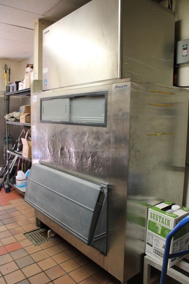 Hoshizaki Stainless Steel Commercial Ice Machine Head on Follett Model SG-650S-80 Stainless Steel Commercial Ice Bin. BUYER MUST REMOVE. 60x40x93.5. (kitchen) - Image 1 of 8