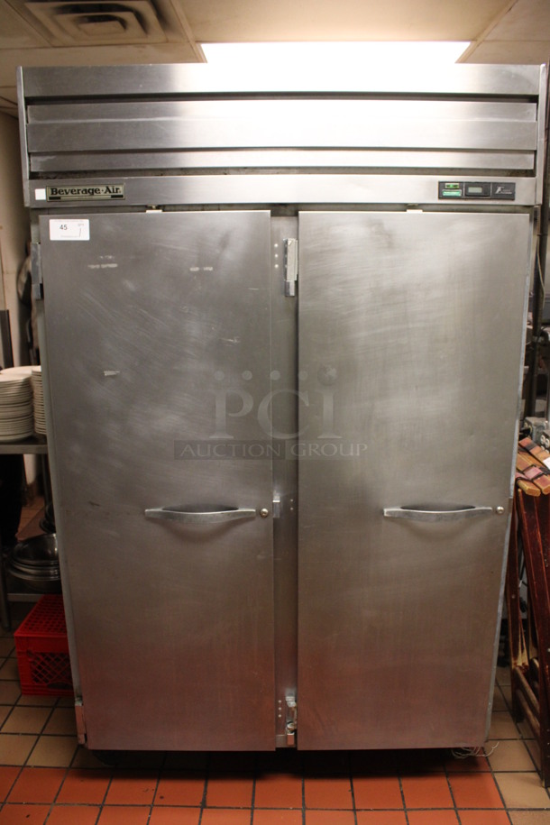 Beverage Air Model ER48-1AS Stainless Steel Commercial 2 Door Reach In Cooler on Commercial Casters. 115 Volts, 1 Phase. 52x34x84.5. (kitchen) - Image 1 of 7