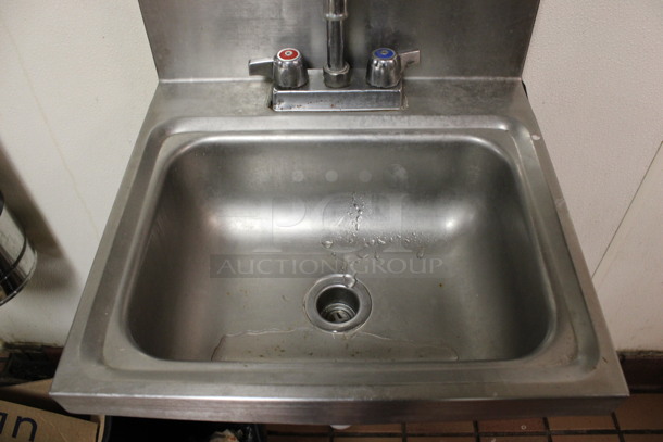 Stainless Steel Commercial Wall Mount Single Bay Sink w/ Faucet and Handles. BUYER MUST REMOVE. 17x17x21. (kitchen) - Image 2 of 4