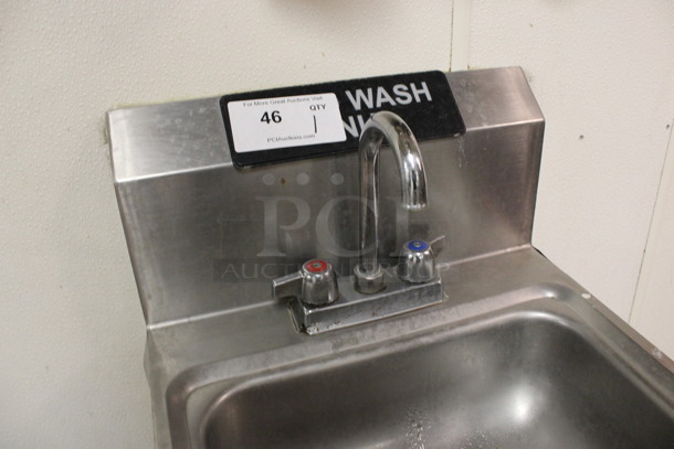Stainless Steel Commercial Wall Mount Single Bay Sink w/ Faucet and Handles. BUYER MUST REMOVE. 17x17x21. (kitchen) - Image 3 of 4