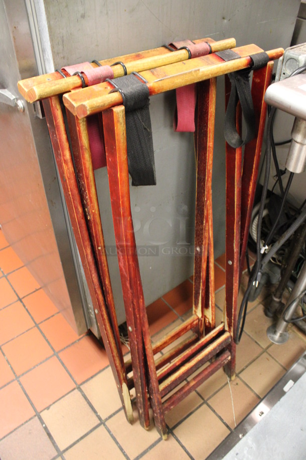 2 Wooden Serving Tray Stands. 18x18x38. 2 Times Your Bid! (kitchen)