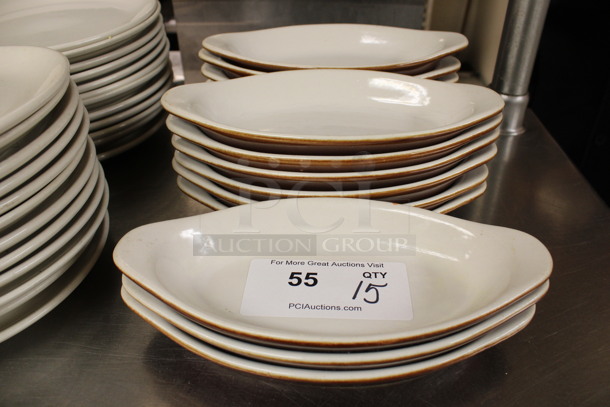 15 White and Brown Ceramic Single Serving Casserole Dishes. 10x5x1.5. 15 Times Your Bid! (kitchen)