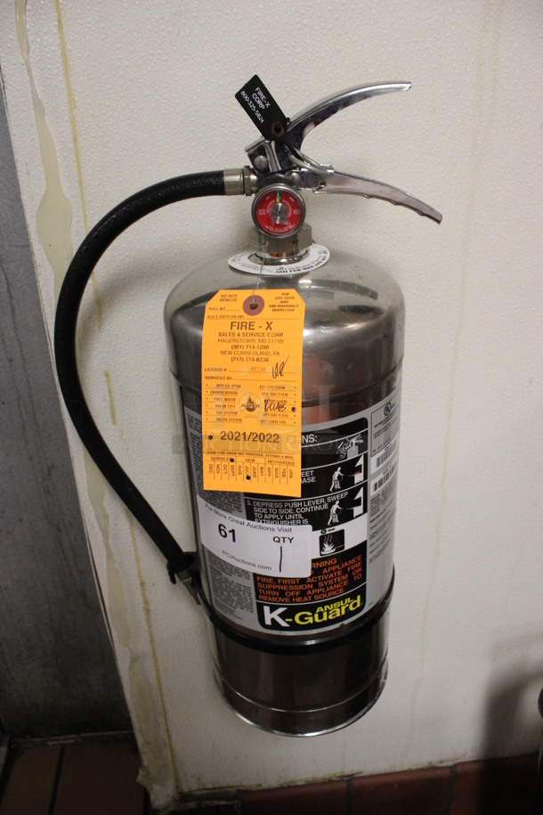 K Guard Wet Chemical Fire Extinguisher. BUYER MUST REMOVE. 7x8x22. (kitchen)