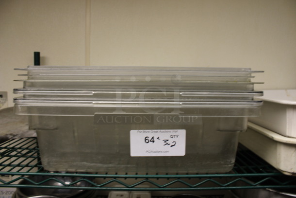 ALL ONE MONEY! Lot of 3 Clear Poly Bins w/ 2 Lids. 18x26x6. (kitchen) - Image 1 of 3