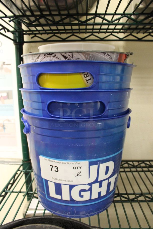 ALL ONE MONEY! Lot of Beer Buckets; 3 Blue Poly and 1 Metal! Includes 10x10x8.5. (kitchen)